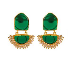 Boucles d'oreilles pendantes en perles Kundan fabriquées à la main en plaqué or de qualité supérieure Bijoux élégants par Dkumpi pour les vêtements occidentaux indiens Prix du marché Inde - Product Image 3