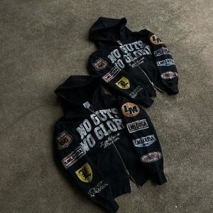 Custom Acid Wash Vintage Zip Double Way Hoodie Hombres DTG Impresión Bordado Parche Faded French Terry Hoodies para el invierno - Product Image 1