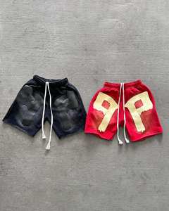 Wholesale High Street Summer Plus Size Acid Wash 100% Cotton Men's Shorts and Hoodie Set Breathable Quick Dry Contrast Color - Product Image 3