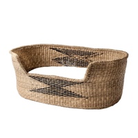 Lit pour animaux de compagnie tissé à la main en jonc de mer naturel direct d'usine lit pour chien et chat en osier jacinthe d'eau écologique avec coussin motif solide