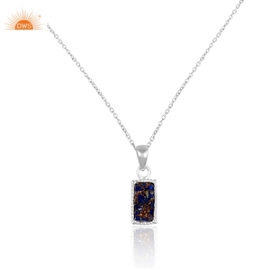 Collar con Colgante Rectangular de Piedra Preciosa de Lapislázuli y Cobre Mojave, Joyería Natural al por Mayor, Colgante de Plata de Ley 925 con Cadena - Product Image 4