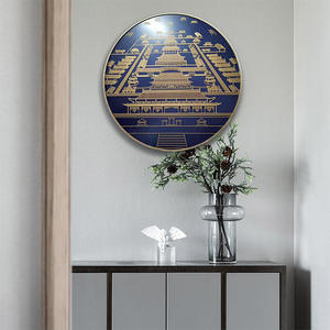 Decorazione circolare della parete a tema antico edificio cinese blu e <span class=keywords><strong>oro</strong></span> | Pannello intricato in metallo - Product Image 5