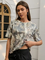 T-shirt d'été rétro pour femme à imprimé camouflage, manches courtes, en Spandex/Polyester, col souple, coupe ample, motif camouflage intégral, formel