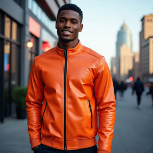 แจ็คเก็ตหนังบุนวมมีซิปสำหรับผู้ชายเสื้อโค้ทหนังสไตล์วินเทจ - Product Image 3