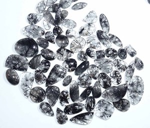 Quartz rutilé naturel Cabochon lisse taille libre bon prix Quartz rutilé naturel pierre précieuse Cabochon de Quartz rutilé noir - Product Image 1
