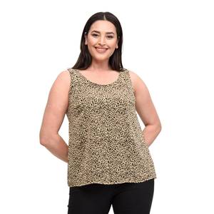 Blusa in cotone 42-52 con collo a U a manica Zero leopardato da donna taglie forti - Product Image 3