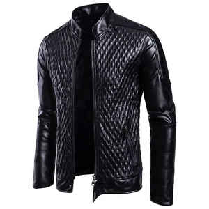 Blouson bombardier en PU pour hommes de style High Street | Col montant d'hiver Fermeture confortable Respirant et personnalisable - Product Image 4