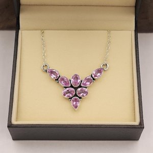 Collar de Plata de Ley 925 con Kunzita Rosa, Hecho a Mano, con Piedras Preciosas, Joyería para Niñas y Mujeres, Chapado en Oro - Product Image 5