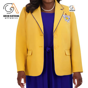 เสื้อเบลเซอร์สีทองแบบกระดุมสองแถว คุณภาพสูงสั่งตัดพอดีตัว พร้อมกระดุมสีทอง สำหรับงานธุรกิจหรืองานสังสรรค์ของชมรม Sigma Gamma Rho ที่ให้ความสง่างาม - Product Image 1