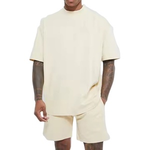 Ensemble d'été pour hommes, tenue deux pièces en coton respirant, chemise à manches courtes et short assortis, vêtements décontractés confortables pour temps chaud - Product Image 1
