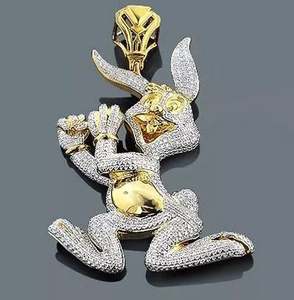 3.30Ct Corte redondo Real Moissanite Conejito Colgante de dibujos animados 14K Dos tonos Chapado en oro - Product Image 1