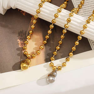 Collar de Cadena con Cuentas Redondas Geométricas Estilo Ins, Joyería Moderna, Chapado en Oro, Plata de Ley, Diamantes, para Mujer - Product Image 1