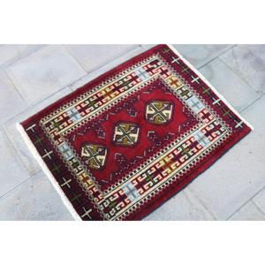 2.2x2.7 ft Turkish Vintage Rug, Small Rug, <b>Red</b> Blue Floral <b>Wool</b> Rug - Product Image 3