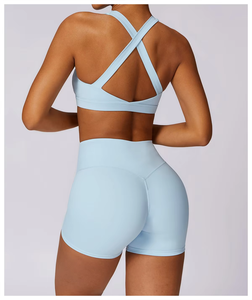 Shorts de yoga pour femmes avec logo personnalisé, taille haute extensible, effet push-up, ensemble 2 pièces de haute qualité pour la gym et le fitness - Product Image 5