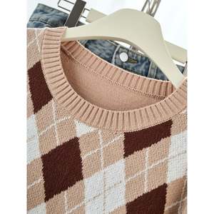 Women's Casual <b>Argyle</b> Print Short Sleeve Cardigan <b>Sweater</b> - Product Image 3