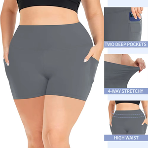 Plus Size High-Waist Yoga <b>Shorts</b> with Pockets 1XL-5XL Custom Logo Anti-Chafing <b>Stretch</b> <b>Shorts</b> for Women - Product Image 5