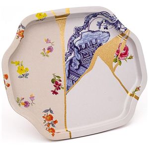 Kintsugi ถาดดอกไม้หลอดเลือดดำสีทองขนาด278X332มม. พร้อมขอบหยักโค้ง - Product Image 1