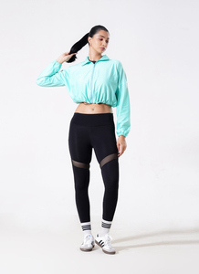 Venta al por mayor mujeres Zipper Top Sea Green Color 100% algodón sudaderas con capucha logotipo personalizado mujeres sudaderas recortadas para las mujeres - Product Image 6
