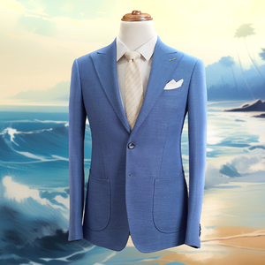 Traje de Dos Piezas para Hombre en Azul Playa, con Chaqueta y Pantalones de la Colección Natural Color, Vietnam. - Product Image 6