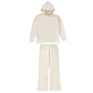 Chándales bordados desgastados de lana de algodón 100% pantalones de chándal acampanados de algodón trajes de chándal de lavado ácido - Product Image 2