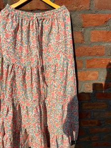 Indian Hand Block Printed <b>White</b> Cotton Women's Casual Dress Breathable Elastic Waist <b>Long</b> <b>Skirt</b> Dress - Product Image 3