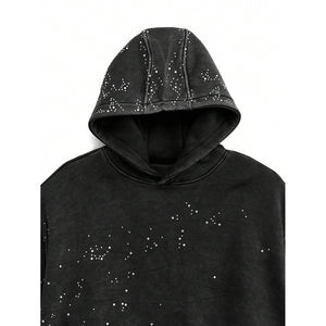 Sudadera con capucha Vintage Iron-On Stud para hombre, hecha a medida, lavada con ácido, sin cuerdas, de peso pesado, al por mayor para invierno - Product Image 4