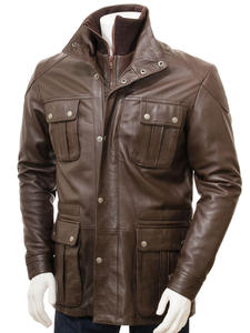 Manteau en cuir vieilli marron à ceinture pour homme, style trench long en cuir Nappa de qualité supérieure, veste d'hiver - Product Image 6