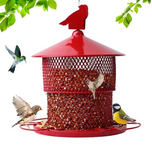 Alimentador de pájaros de hierro con acabado rojo moderno, jaula de pájaros de Metal plegable, técnica de soldadura para adornos de jardín, decoraciones de pared, patio, balcón - Product Image 5