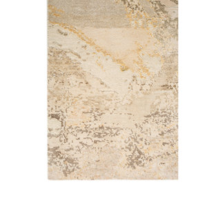 Tapis en laine et soie noués à la main Entropy Ivory, coton biologique, motif abstrait puzzle, pour la maison, le salon, le couloir, tapis polyvalent en jute - Product Image 4