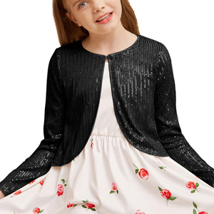 <span class=keywords><strong>Boléro</strong></span> court à manches longues et col rond pour petites filles, avec paillettes scintillantes pour les fêtes d'enfants - Product Image 5