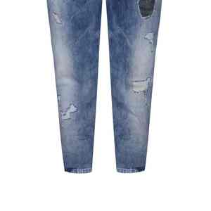 Jean en Denim pour Homme Coupe Slim Taille Moyenne Droite Déchiré Déchiré Lavé Respirant Style Streetwear d'Été - Product Image 2