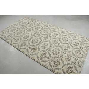 4,3x8,1 ft Area Vintage Rug, Turkish Rug, <b>Brown</b> White Abstract <b>Wool</b> Rug - Product Image 2