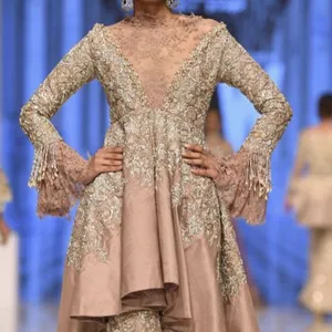 TRENDY 2023 Indian and Pakistani Beautiful Embroidery on Lace Decorated Peplum with Pant Dress for Party or Wedding Wear - Product Image 1