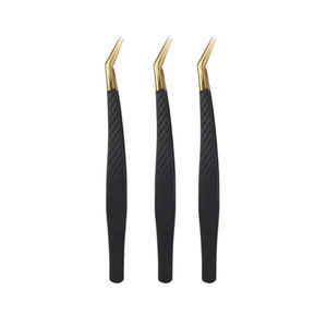 Pince à cils en acier inoxydable personnalisée en gros avec embouts en fibre pour extensions de cils Options de couleur or et noir - Product Image 2