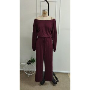 Jane's <b>Women</b> Off Shoulder Jumpsuit V Back Long Sleeve Wide Leg <b>Romper</b> With Pockets - Product Image 5