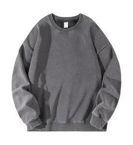 Sudaderas de algodón de peso pesado para hombre con logotipo personalizado al por mayor, sudaderas de manga larga Vintage personalizadas de fábrica bordadas con cuello holgado forrado - Product Image 2