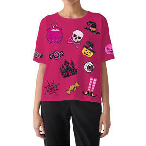 Camiseta holgada de Halloween con cuello redondo para mujer con lentejuelas hechas a mano, Camiseta holgada brillante y transpirable para venta al por mayor - Product Image 1