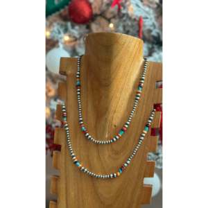 Collar de Perlas Graduadas de Estilo Navajo con Cadenas de Plata de Ley y Números de Ancla, Estilo Bohemio y Moderno, Ideal para Regalo de Boda - Product Image 3