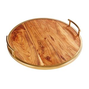 Plateau de service carré de style unique pour cafés et restaurants, plateau de service en bois artisanal avec poignée dorée, mariage - Product Image 4