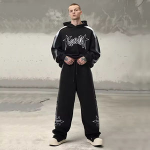 Chándal con estampado personalizado de letras y figuras para hombre, Sudadera con capucha y estampado DTG, pantalones acampanados, conjunto informal de 2 piezas - Product Image 2