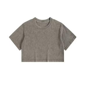 New Offer Custom Acid Wash Cropped <b>T</b> <b>Shirt</b> for Woman Blank Cotton Terry Pullover Any Size Women's Custom Design - Product Image 2