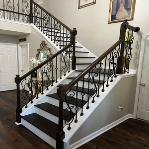 Barandilla decorativa clásica de hierro para escaleras con superficie recubierta de polvo y balaustres ornamentales forjados para escaleras interiores - Product Image 4