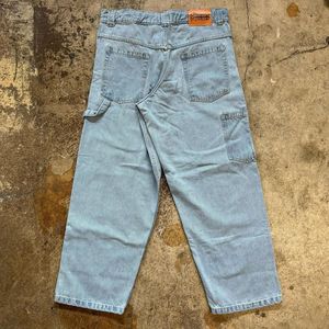 กางเกงยีนส์ทรงแบ็กกี้ขาตรงเอวสูงผ้าเดนิมเนื้อหนาแบบคัสตอม ดีไซน์สองชั้นที่เข่า สำหรับผู้ชายและผู้หญิง ผลิตจากผ้าฝ้าย 100% ซักเคมี - Product Image 5