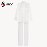 Conjunto de Pijamas de Satén Térmico de Verano para Mujer con Logotipo Personalizado, Cuello en V, Manga Larga, Ropa de Dormir Sólida