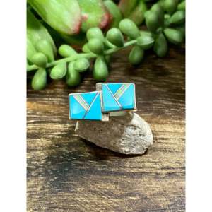 Victor Thompson Sterling Silver Inlay <b>Ring</b> Turquoise & White <b>Opal</b> Size 7 Invisible Setting Gift Ready - Product Image 1