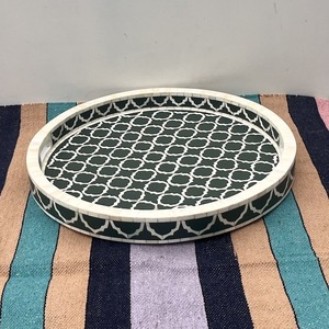 Table basse décorative à thème bouddhiste en MDF, fabriquée à la main, écologique, polie, plateau de service rond, ottoman à perles, divertissement à domicile - Product Image 4