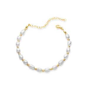 <b>Freshwater</b> <b>Pearl</b> and Textured Gold Bead <b>Bracelet</b> Elegant Handmade Turkish 925 Sterling Silver Jewelry - Product Image 1