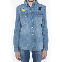 Nouveau automne coton Denim chemises femmes basique broderie haut fille Polo col fleur à manches longues mignon blouse décontractée printemps