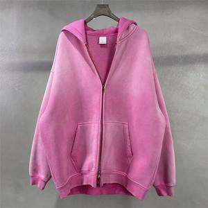 Sweat à capuche zippé en molleton français pour homme, effet délavé à l'acide, délavé au soleil, double fermeture éclair, haute qualité, 2025 - Product Image 1