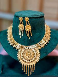 Gold Plated Flower Design Choker <b>Necklace</b> Set with <b>Matching</b> Earrings & Ring | Indian Traditional Imitation Wholesale Model 23205 - Product Image 4